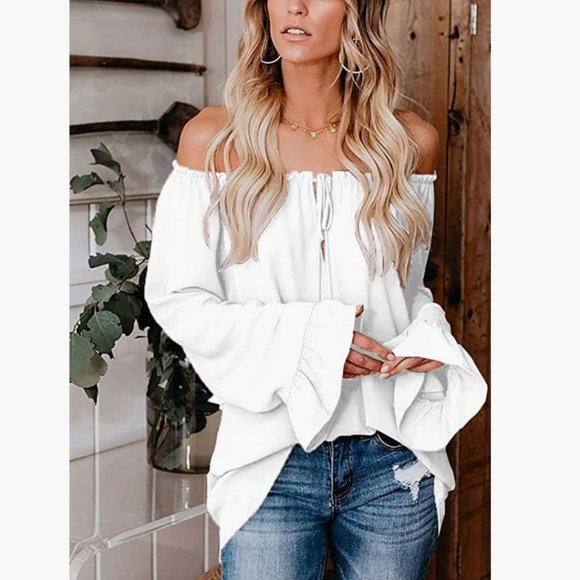 White Off The Shoulder Long Sleeve Blouse | Sz: XL - Picture 1 of 5
